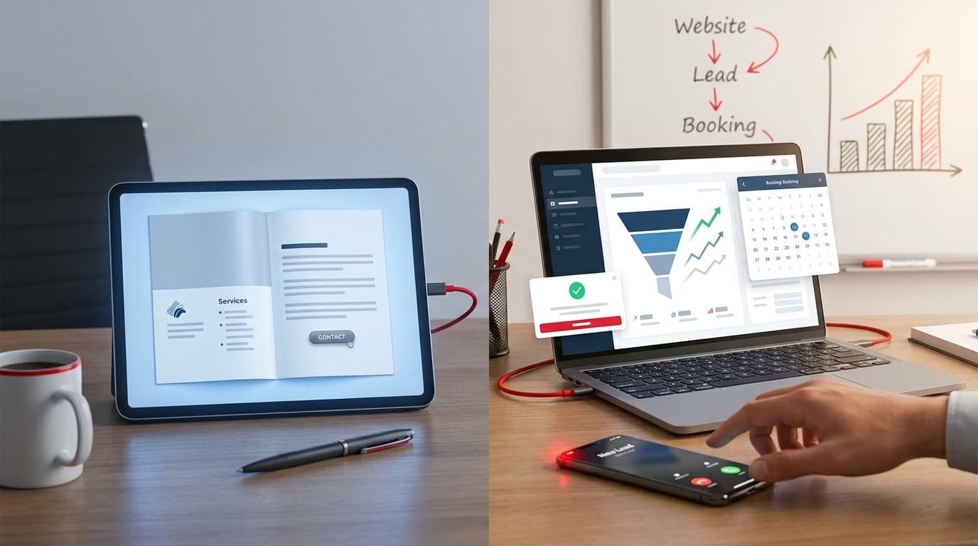 A diagram showing a website funnel transforming scattered website visitors into qualified leads for a business.